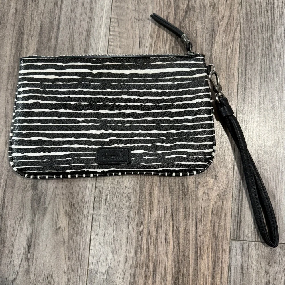 The Sak Zebra Print Wristlet Clutch Black White Zip Pouch Small Bag Clutch